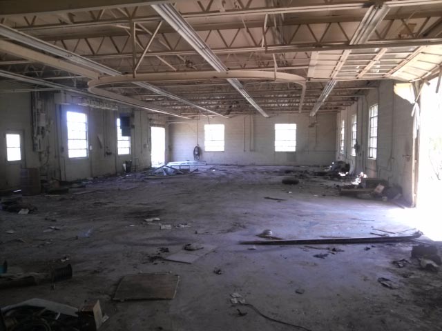 Inside of an old workshop at the former plant headquarters